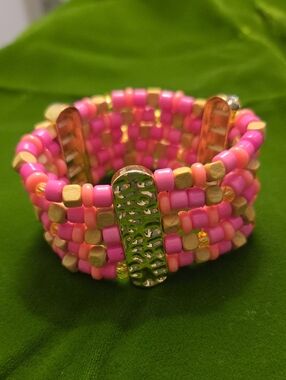 Lilly Pulitzer Pink and Gold Beaded Stretch Bracelet - Women Jewelry